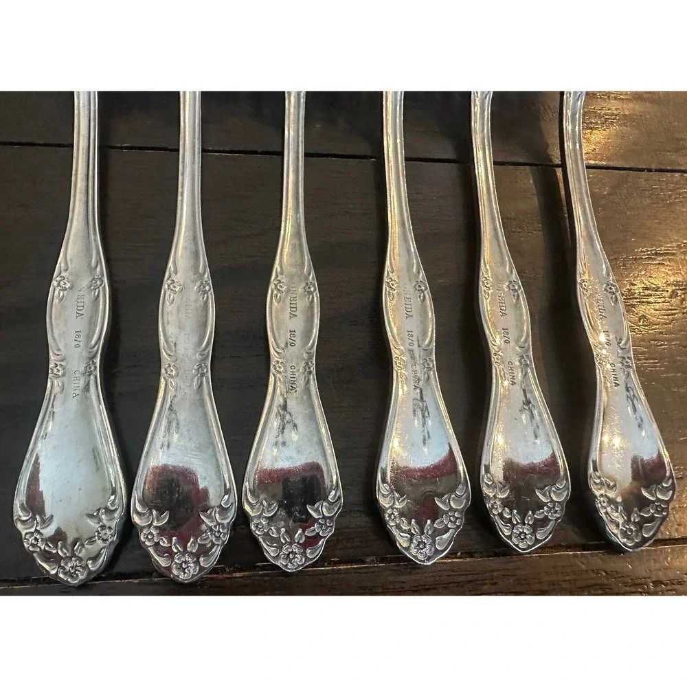 Oneida Floral  Stainless Steel Salad Fork  Lot Of 6